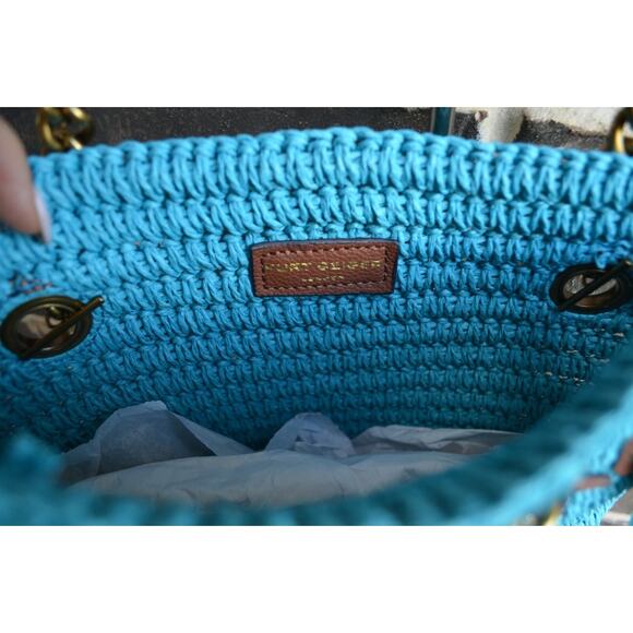 KURT GEIGER LONDON Small Chelsea Raffia Shoulder Tote Blue NWT - Picture 4 of 5